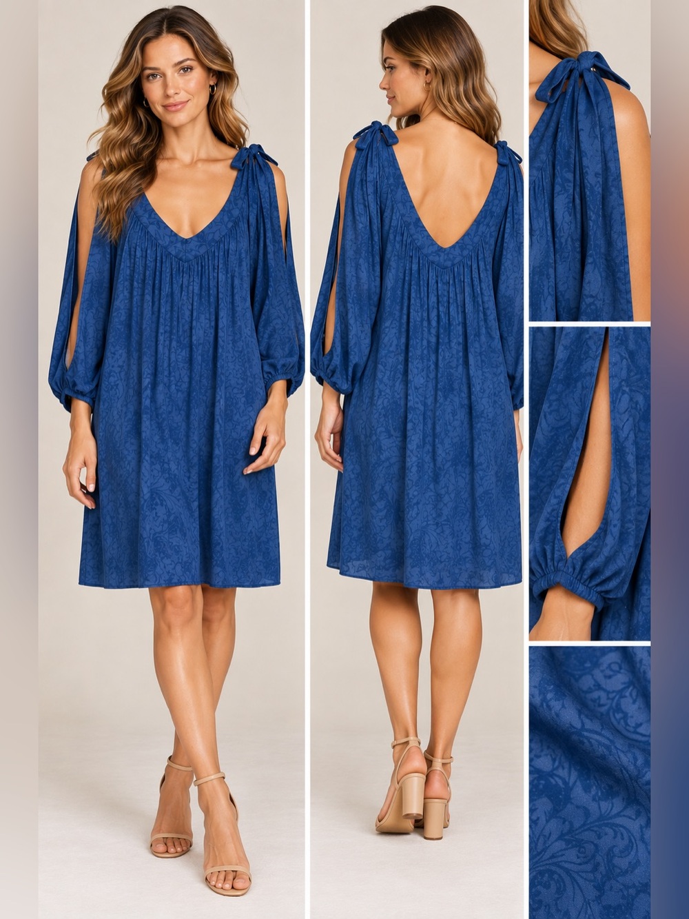 HOLDING HORSES by Anthropologie Blue Tie-Cut Out Shoulder Mini Dress Size Small